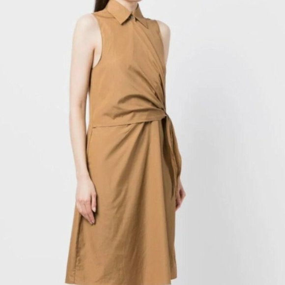 VINCE SLEEVELESS WRAP SHIRTDRESS IN TOBACCO COLOR DRESS sz 6 - Picture 3 of 6